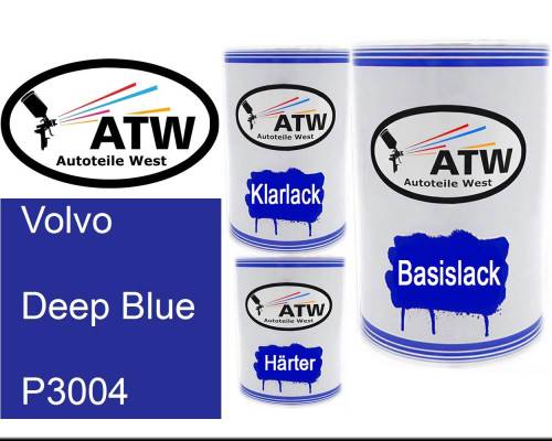 Volvo, Deep Blue, P3004: 500ml Lackdose + 500ml Klarlack + 250ml Härter - Set, von ATW Autoteile West.